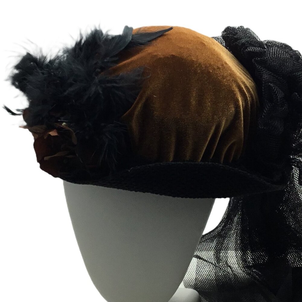 Elsie Massey Originals Victorian Touring Crushed Velvet Feathers Flowers Derby‎
